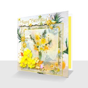HAPPY BIRTHDAY CARD DAFFODILS & ROSEMARY EMBELLISHED