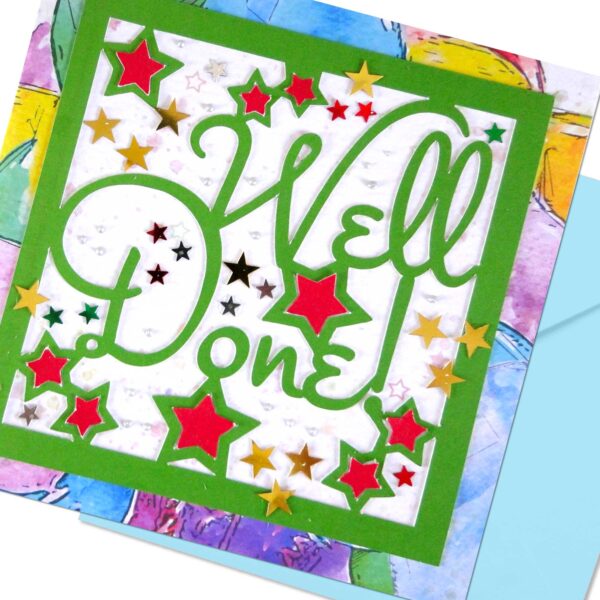 Well Done Card Green : Stars and Dots Handcrafted Card