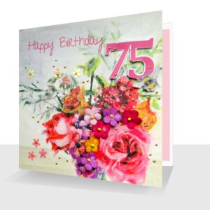 Happy 75th Birthday Card : Roses and Wallflowers