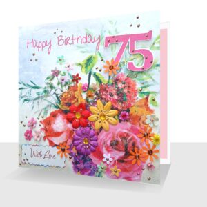 Happy 75th Birthday Card : Roses and Wallflowers