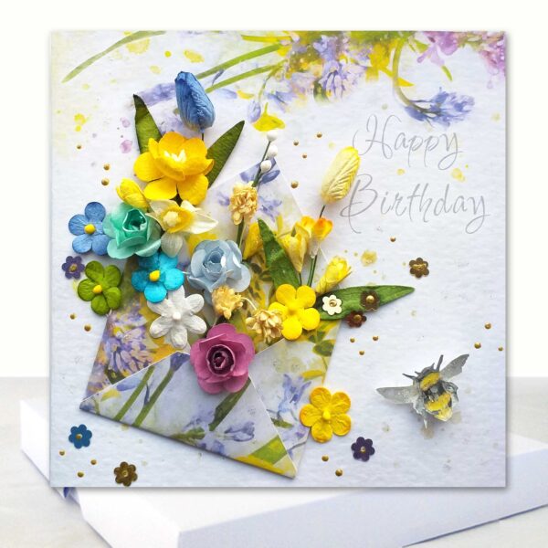 Luxury Boxed Birthday Card Envelope of Flowers Unique Card