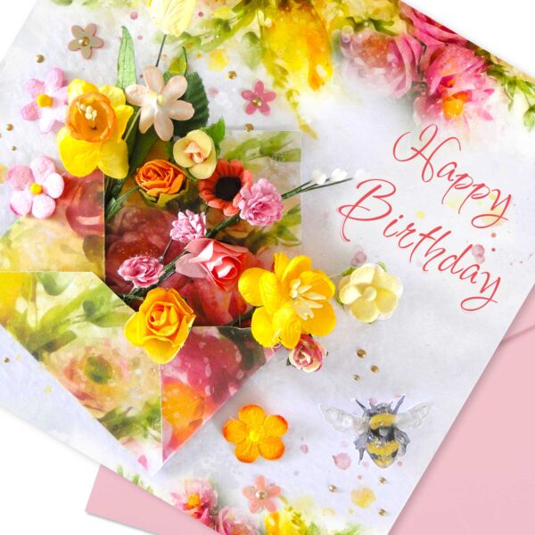 Pretty Happy Birthday Card Envelope of Flowers