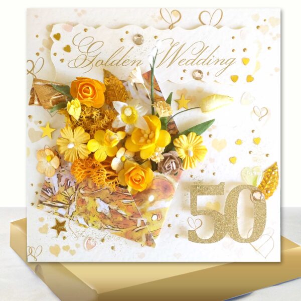 Luxury Golden Wedding Card : 3D Boxed 50th Wedding Anniversary Card