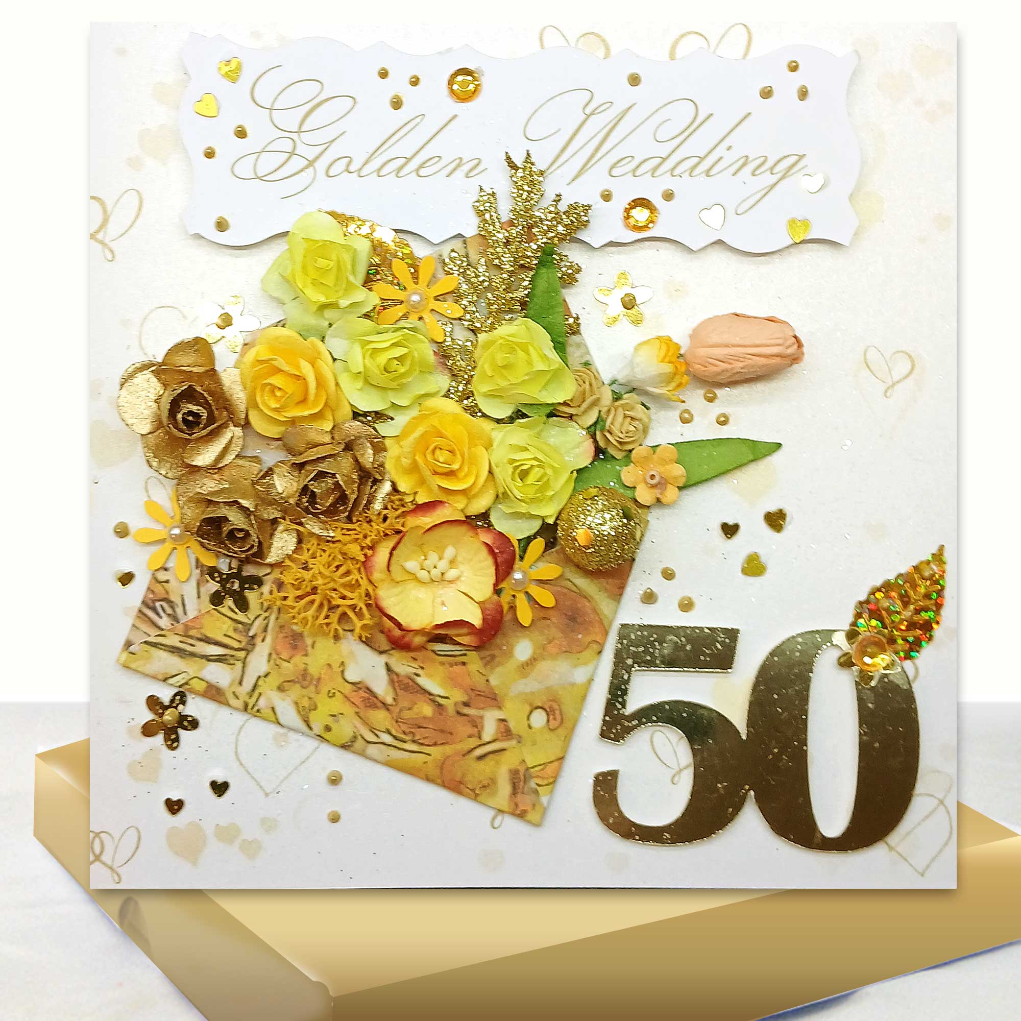 Luxury Golden Wedding Card : 3D Boxed 50th Wedding Anniversary Card