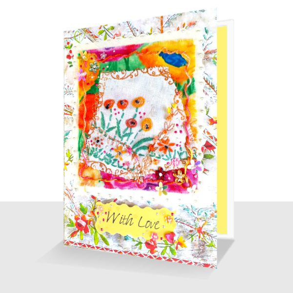 Embroidered With Love Card Pretty Yellows and Oranges