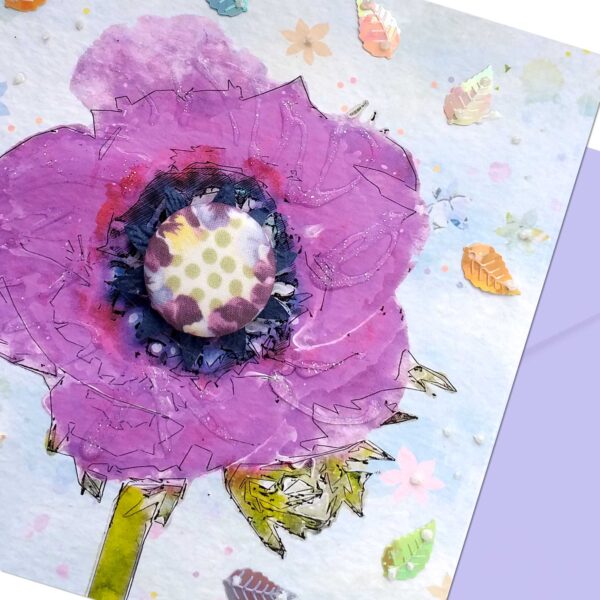 All Occasion Button Card - Purple Anemone Flower