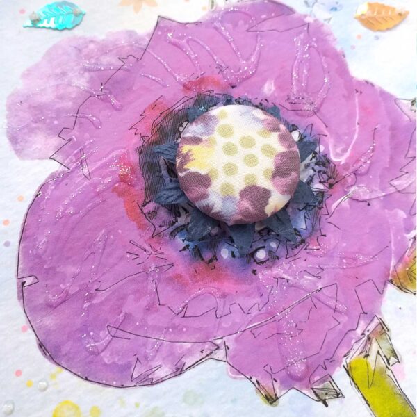 All Occasion Button Card - Purple Anemone Flower