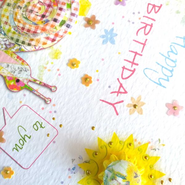 Cute Snail Birthday Card - Hand Made Button - Happy Birthday to You