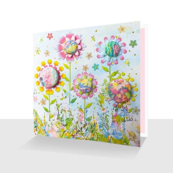 Flower Garden Greeting Card - Hand Made Buttons - All Occasion Card