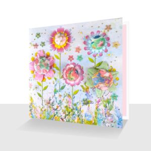 FLOWER GARDEN GREETING CARD – HAND MADE BUTTONS – ALL OCCASION CARD