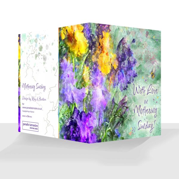 With Love Mothering Sunday Card Purple and Gold Irises