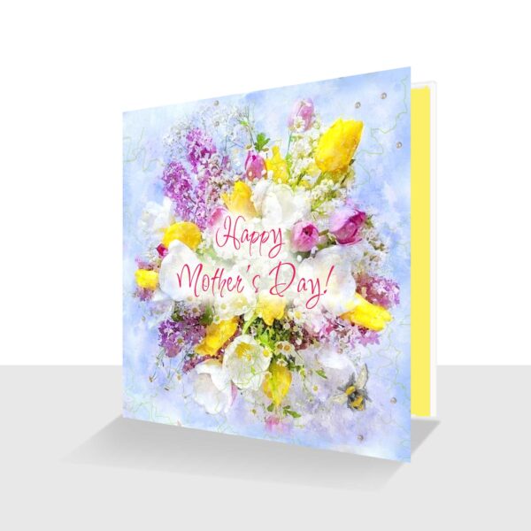 Deluxe Mother's Day Card Yellow Tulips and Lilac