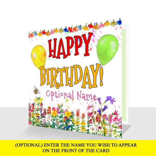 Happy Birthday Card Personalised Front Option Flowers