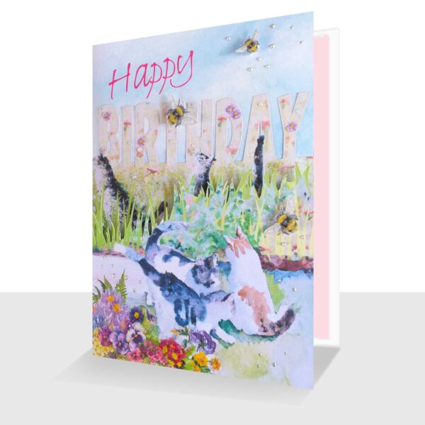 Watercolour Cats Birthday Card: Unique Cat Lovers 5" x 7"Card