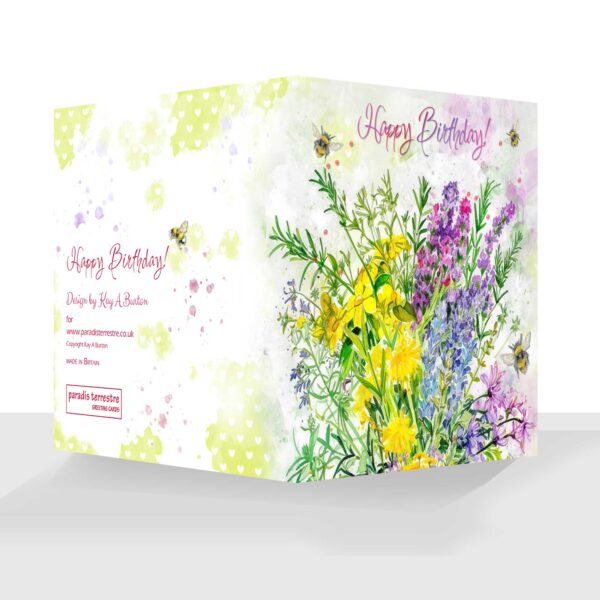 Happy Birthday Card Wildflowers - Luxury finish with Bees