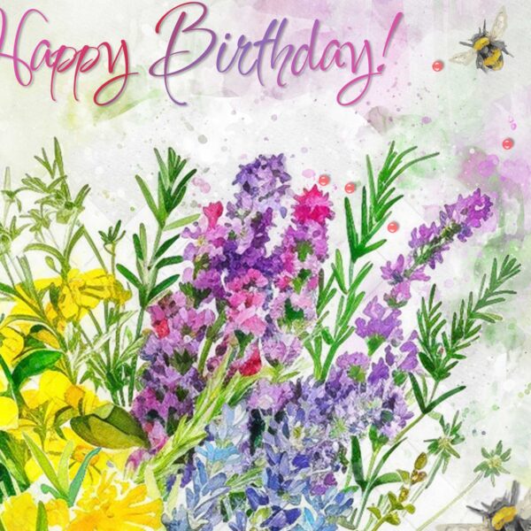 Happy Birthday Card Wildflowers - Luxury finish with Bees