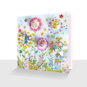 Buttons Flower Garden Card - Hand Made Buttons - All Occasion Card D