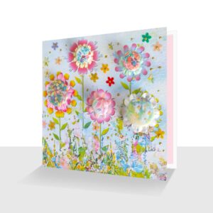 Buttons Flower Garden Card - Hand Made Buttons - All Occasion Card E