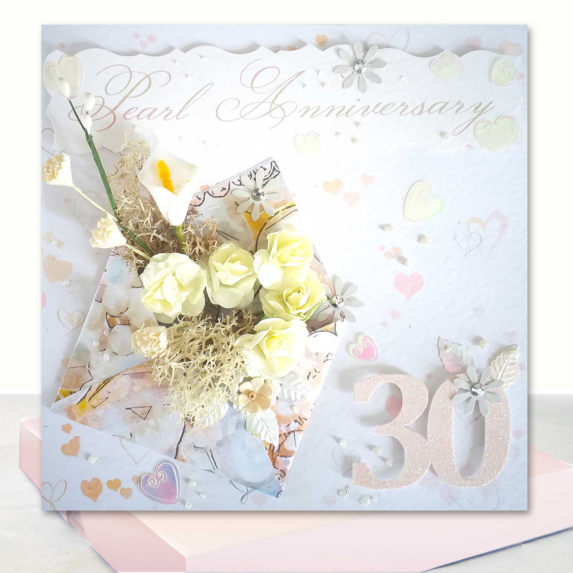 Luxury Pearl Anniversary Card : 3D Boxed 30th Wedding Anniversary Card