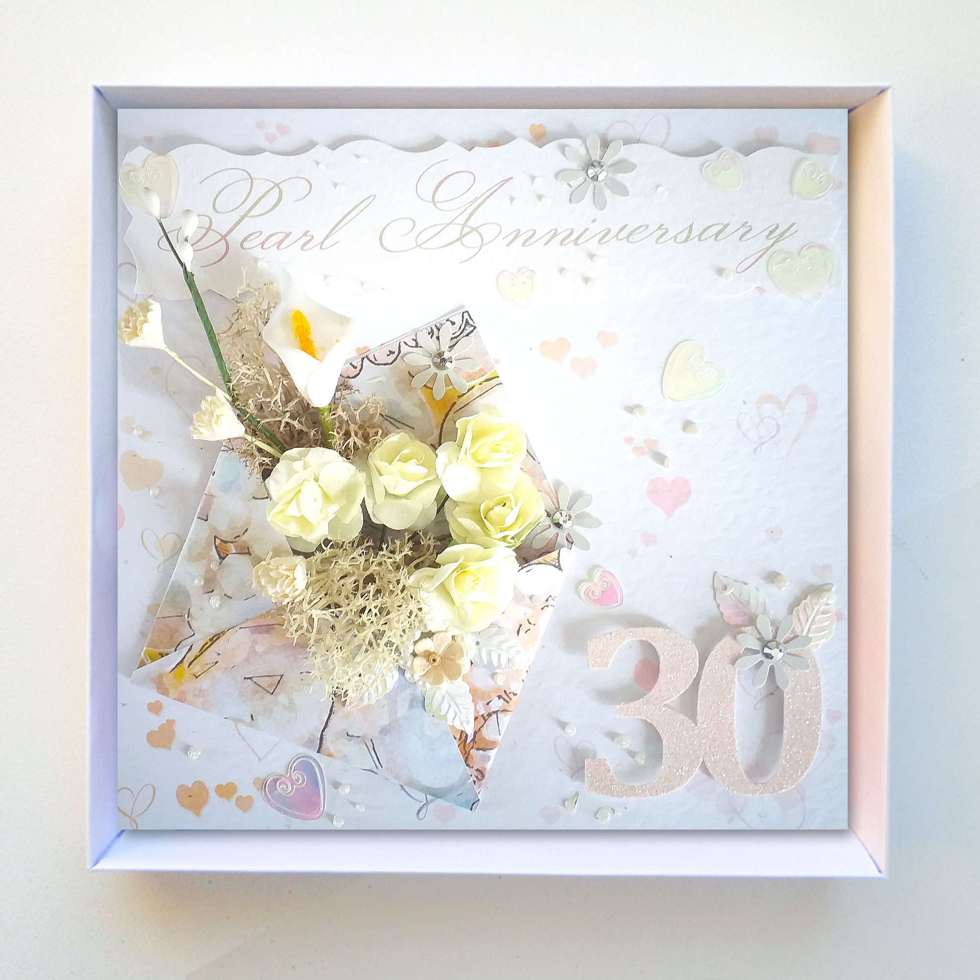 Luxury Pearl Anniversary Card : 3D Boxed 30th Wedding Anniversary Card