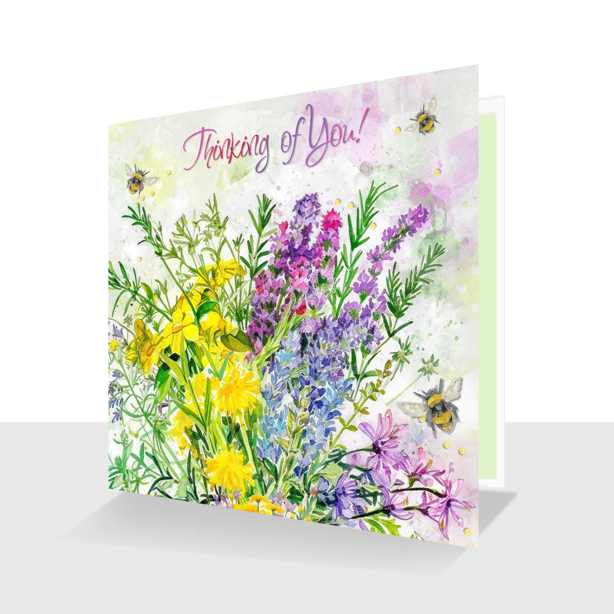 Thinking of You Card Wildflowers - Luxury finish with Bees