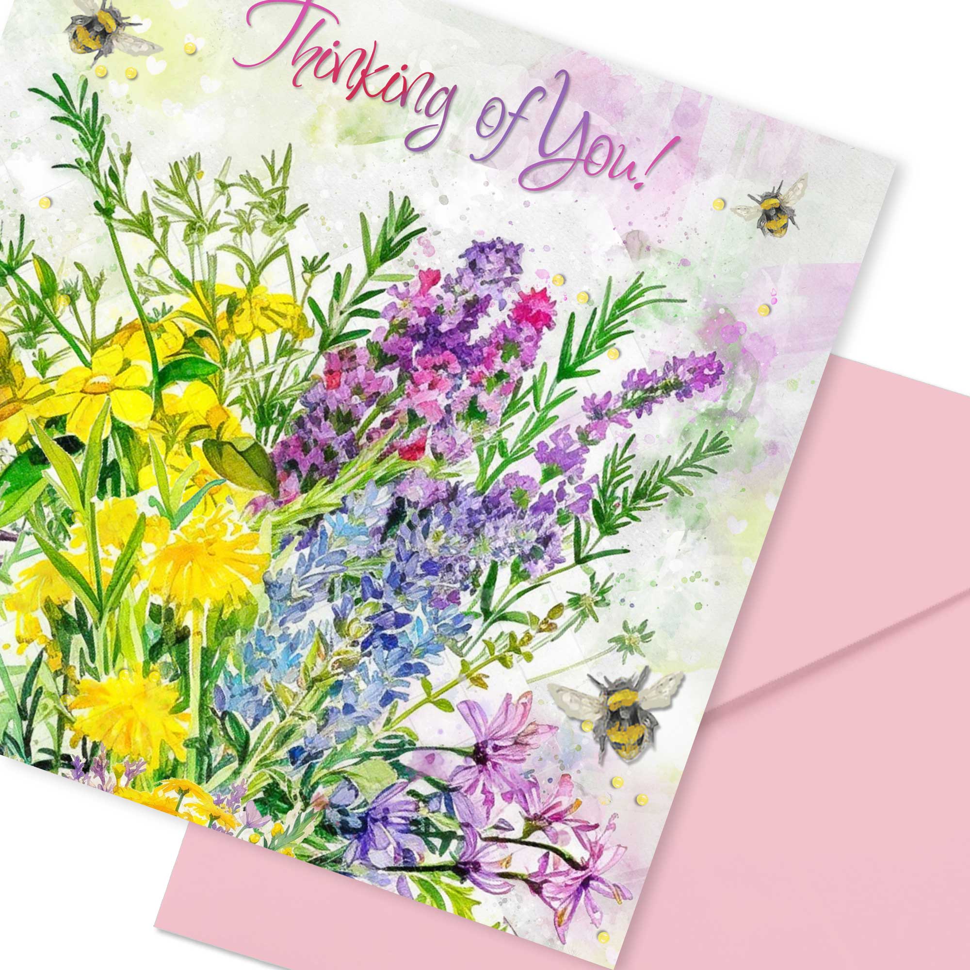 Thinking of You Card Wildflowers - Luxury finish with Bees