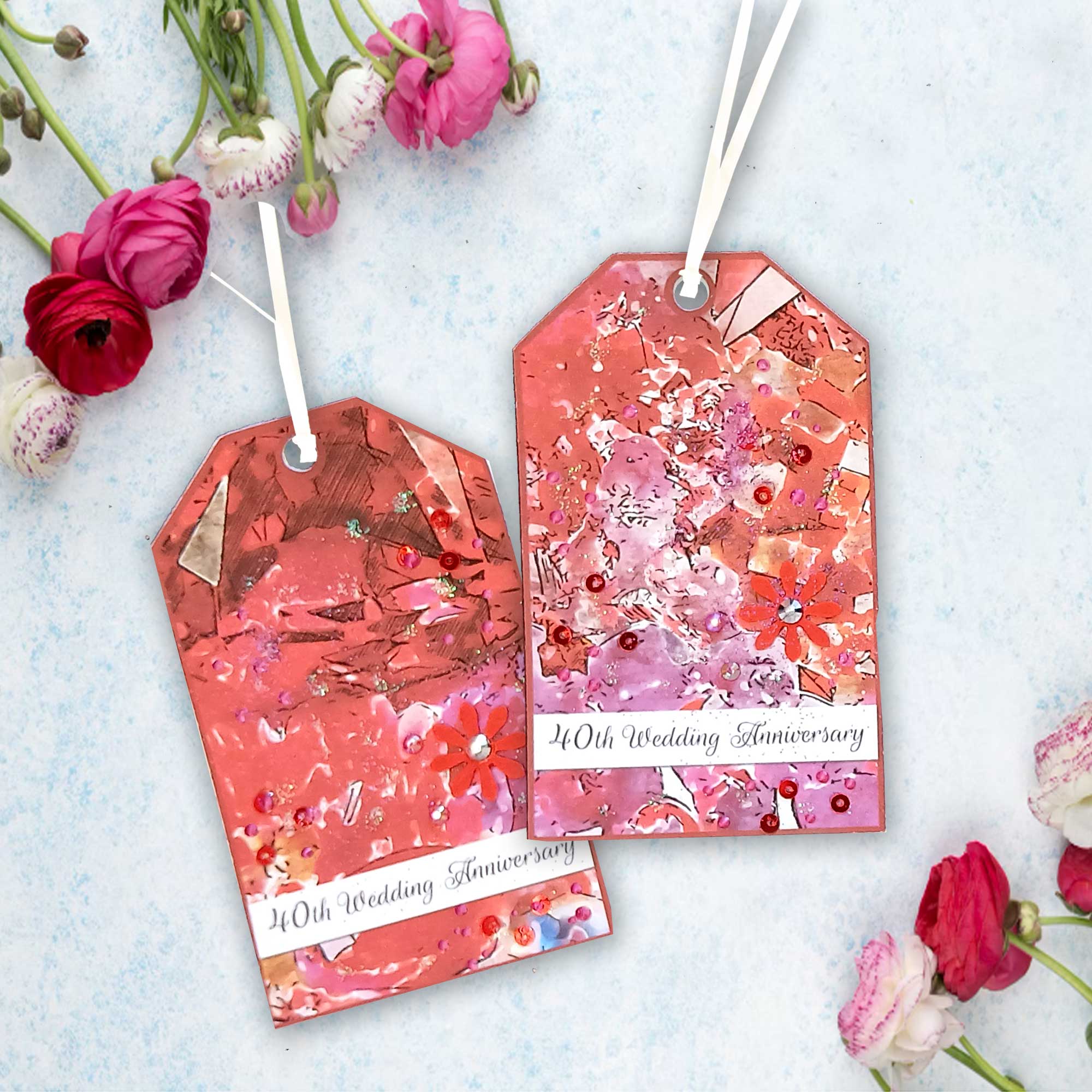 40th Anniversary Gift Tags – Ruby Wedding Hand Finished, Set of 2