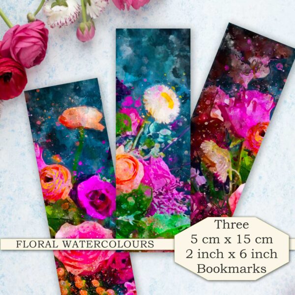 Aqua Floral Bookmarks Three Pack - Watercolour Design Four