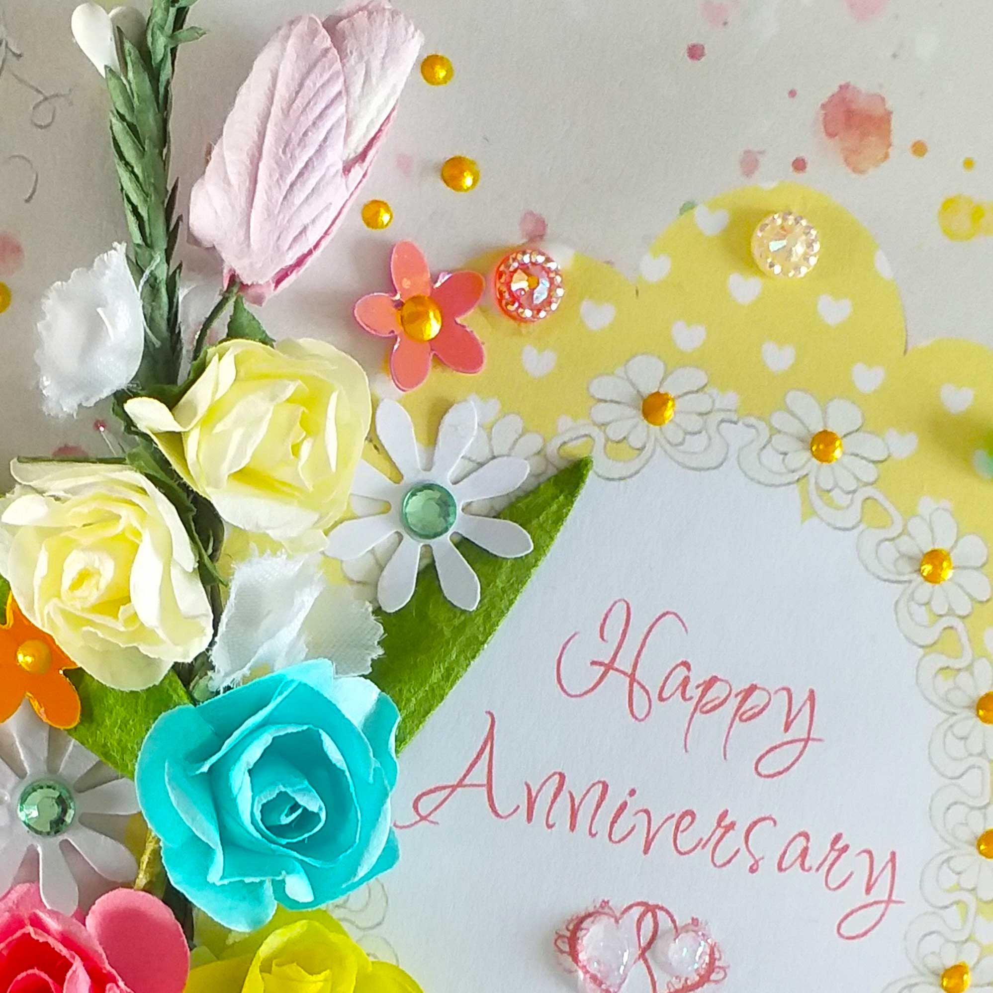 Luxury Happy Anniversary Boxed Card Hearts and Flowers