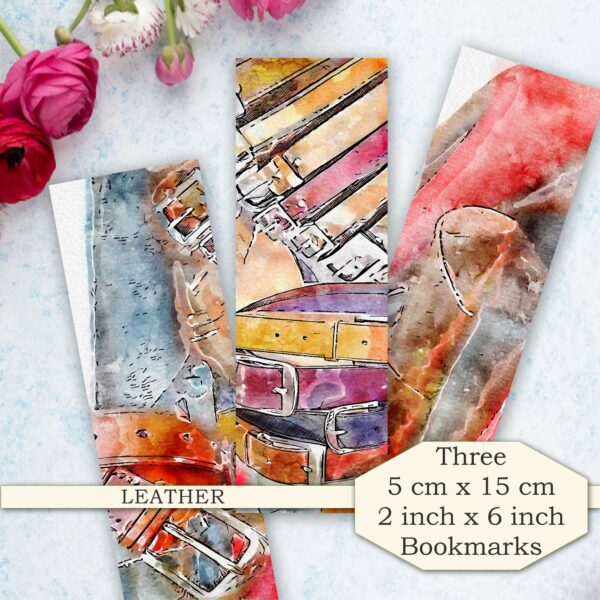 Three Leather Inspired Bookmarks - Watercolour Design Multi Pack