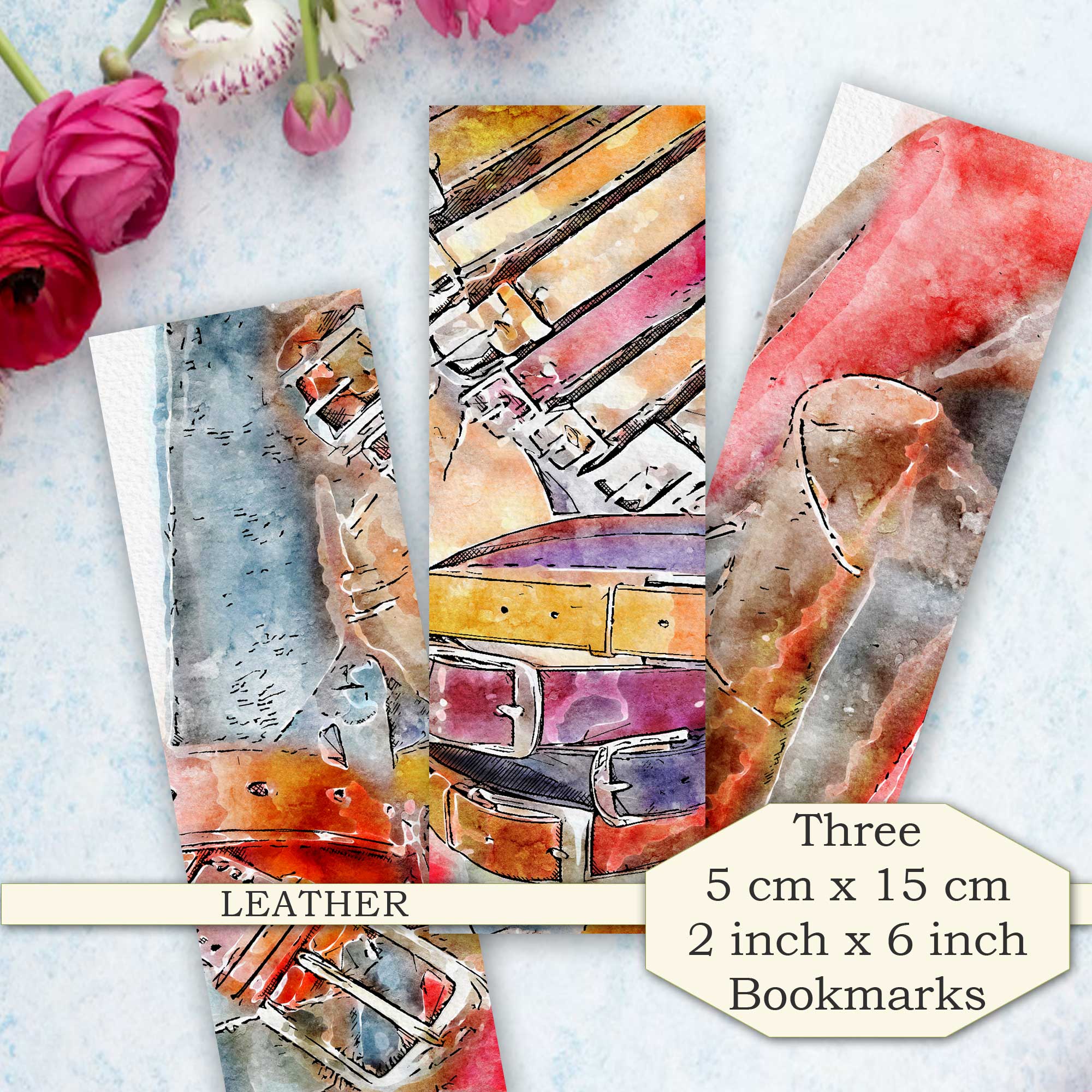 Three Leather Inspired Bookmarks - Watercolour Design Multi Pack