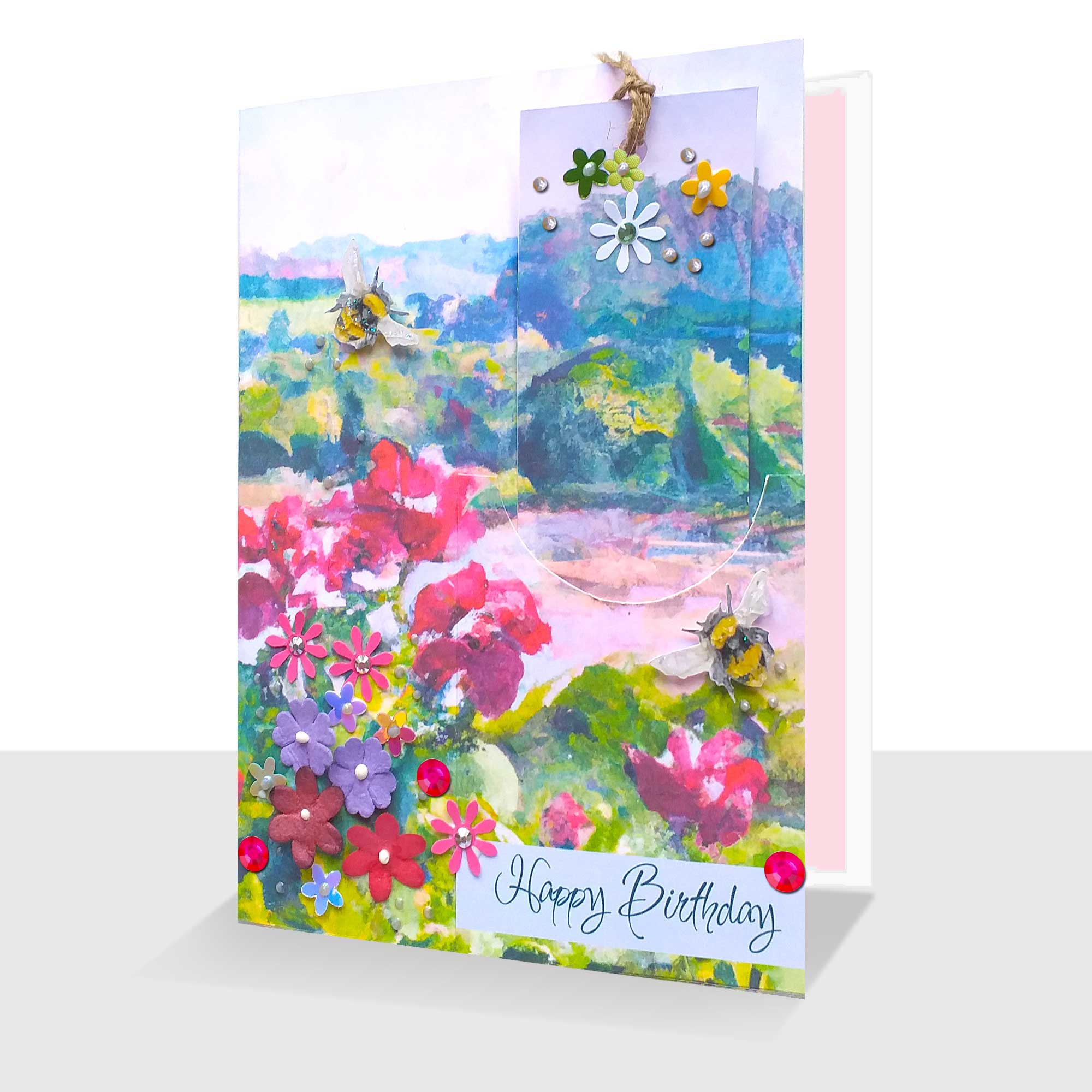 Happy Birthday Bookmark Card - Watercolour Landscape 5" x 7"