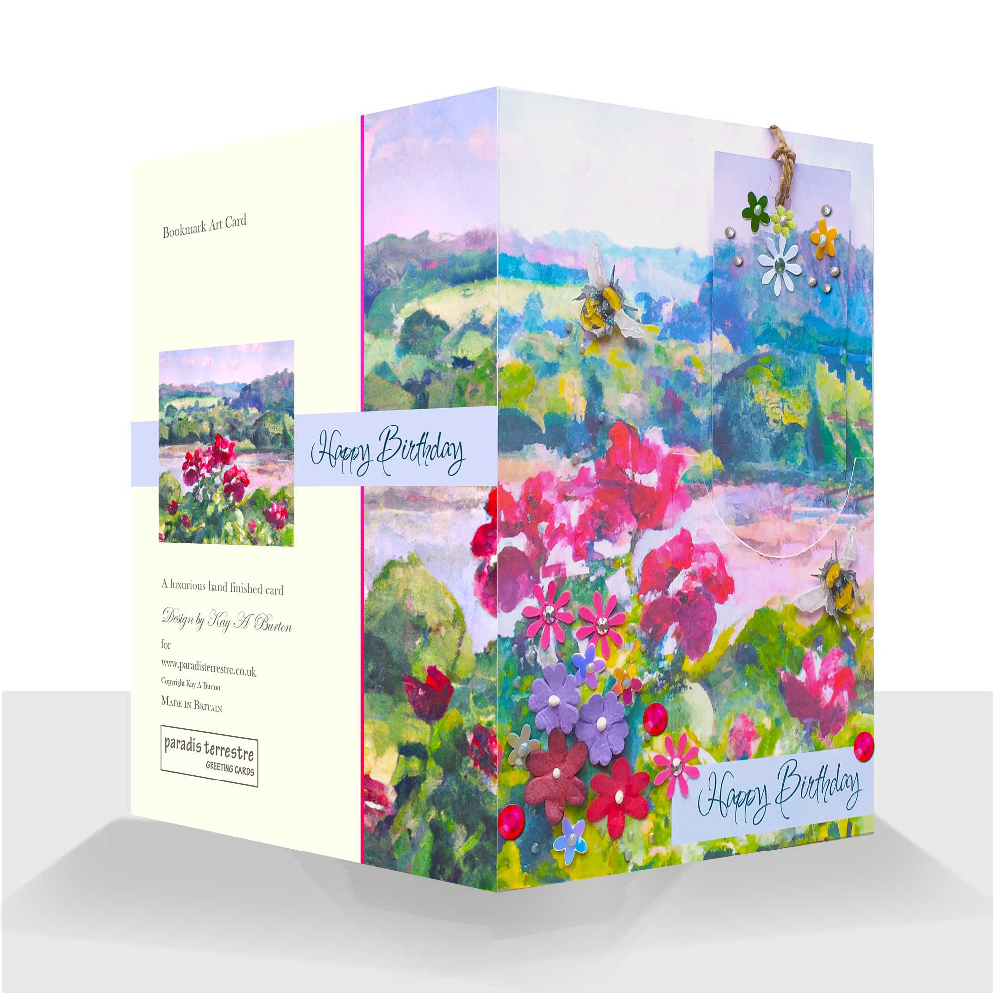 Happy Birthday Bookmark Card - Watercolour Landscape 5" x 7"