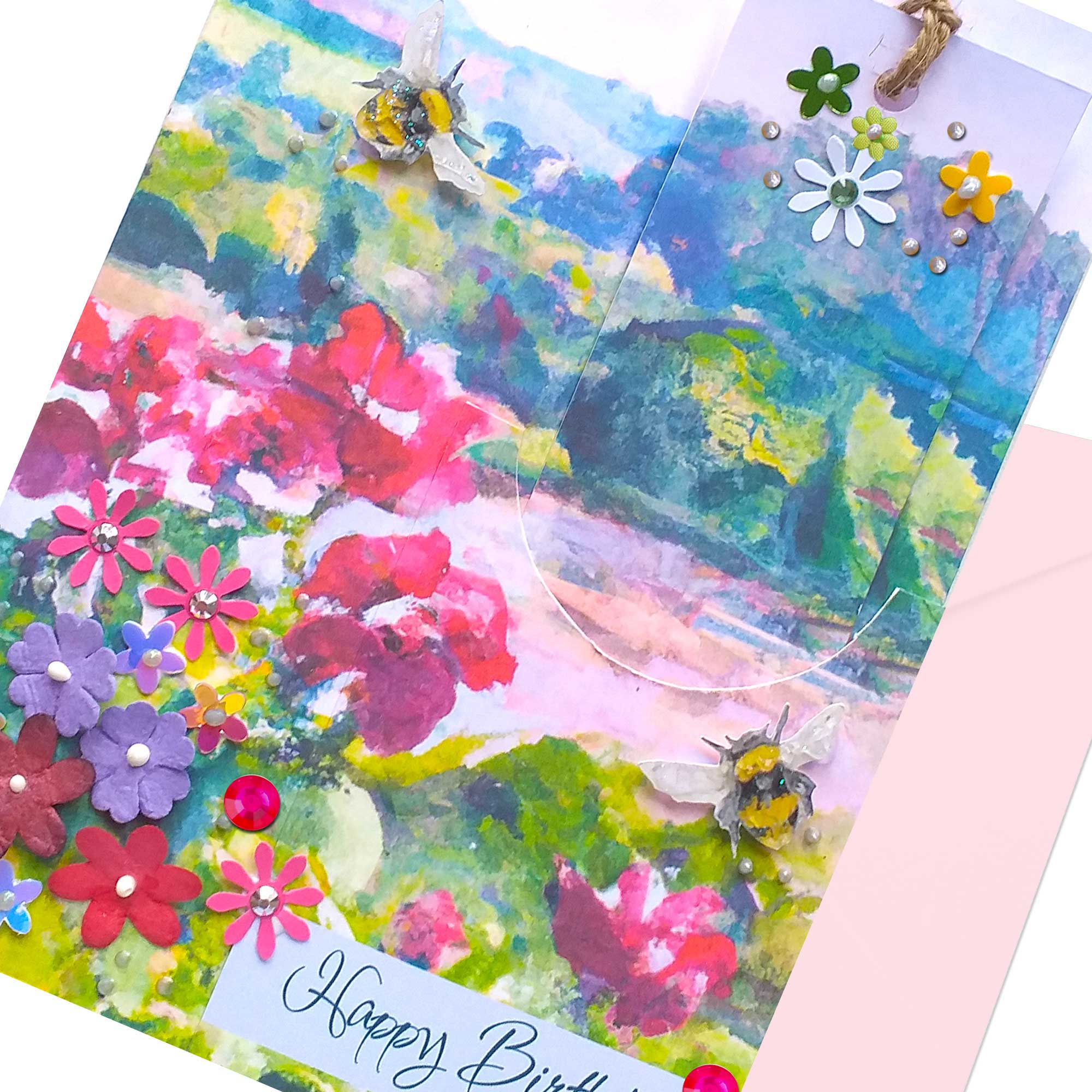 Happy Birthday Bookmark Card - Watercolour Landscape 5" x 7"
