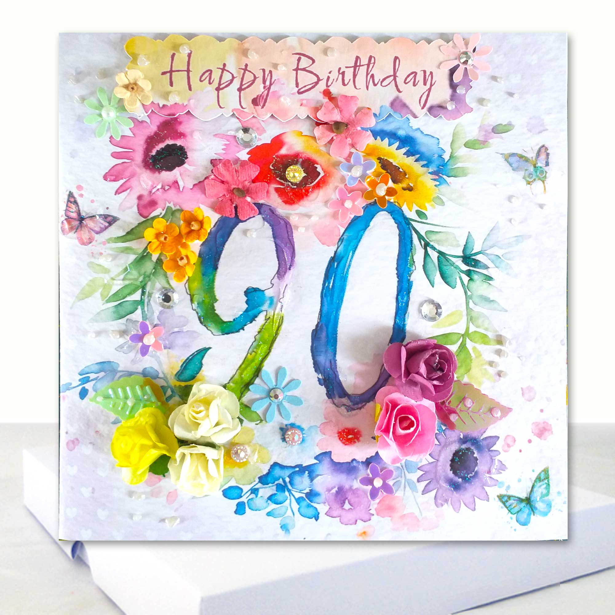 90th Birthday Boxed Card - Very Pretty Luxury Card Special Birthday