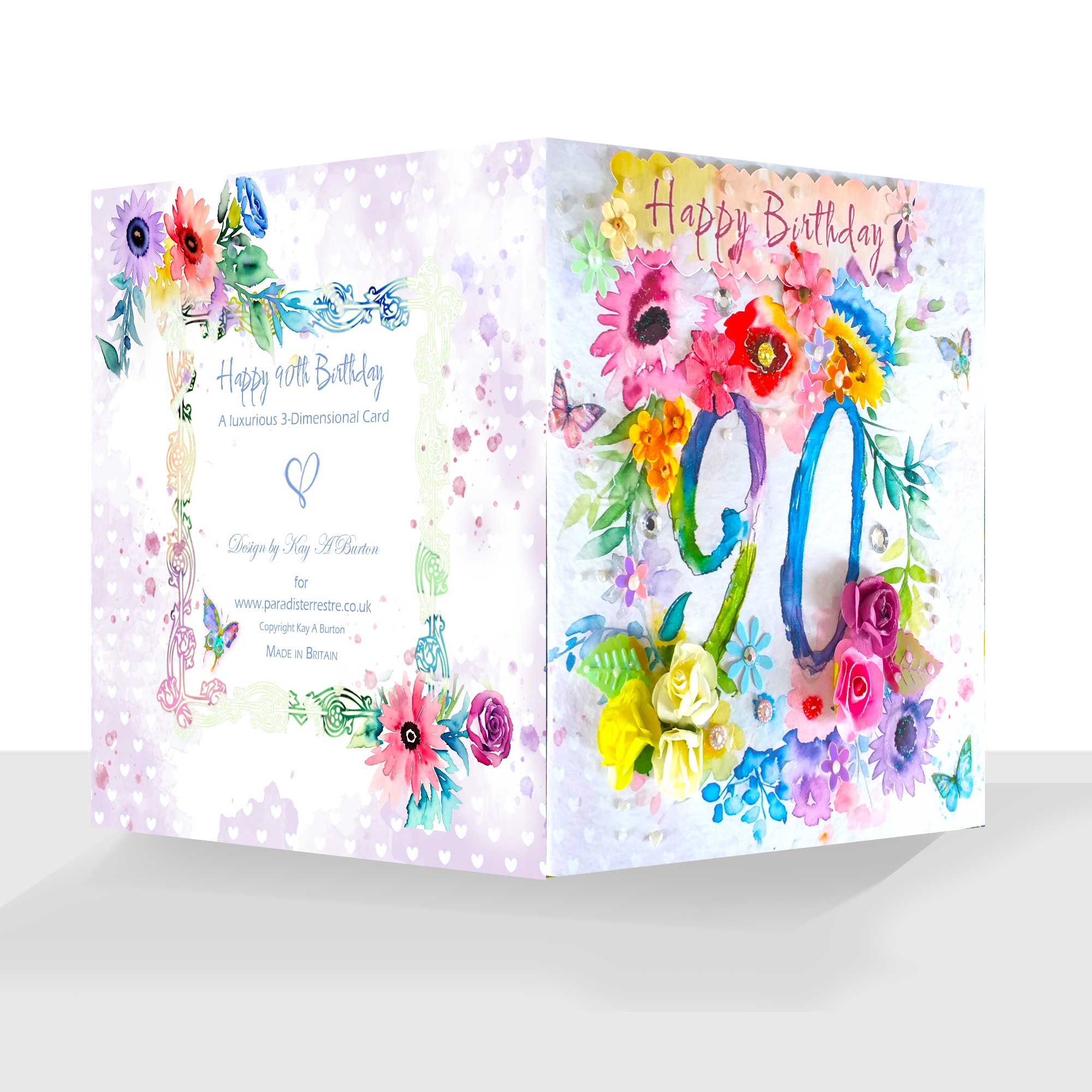 90th Birthday Boxed Card - Very Pretty Luxury Card Special Birthday