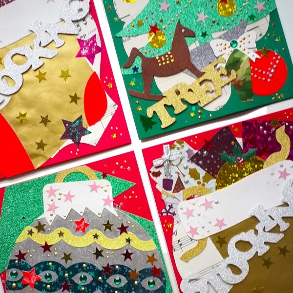Colourful Handmade Christmas Cards Pack of 4 Cards Pack B