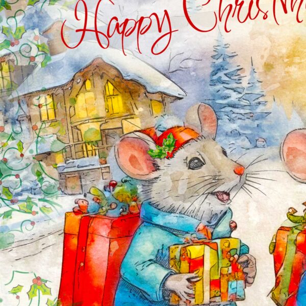  Adorable Mice Christmas Card -Happy Christmas