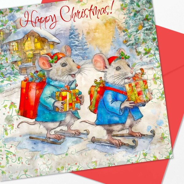  Adorable Mice Christmas Card -Happy Christmas