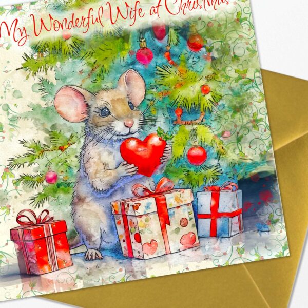 Wonderful Wife Christmas Card - To My Wonderful Wife at Christmas - Cute Mouse