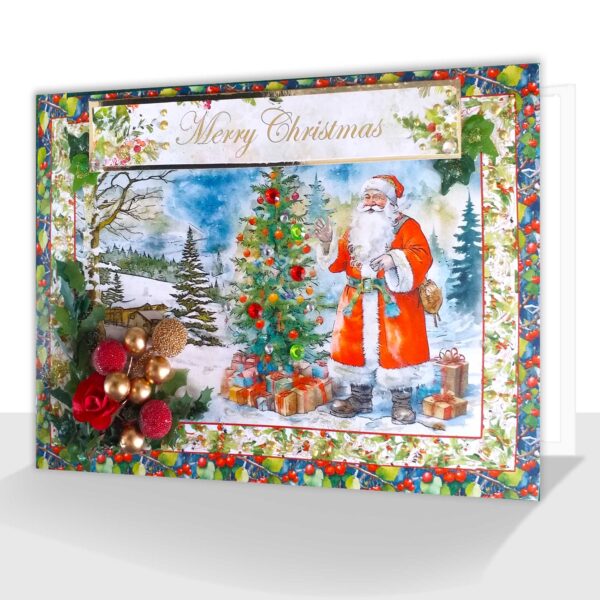 Traditional Father Christmas Card : Luxury Boxed A5 Embellished