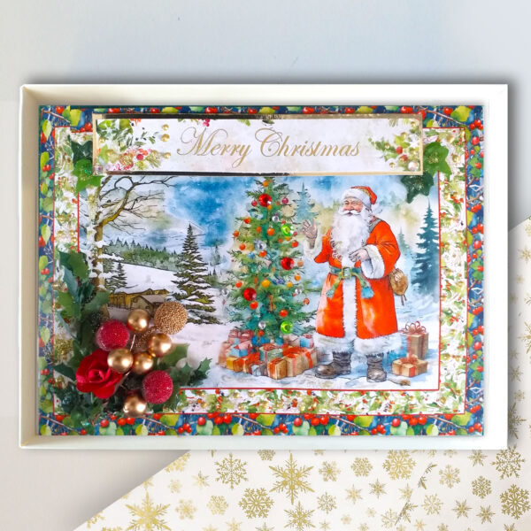 Traditional Father Christmas Card : Luxury Boxed A5 Embellished