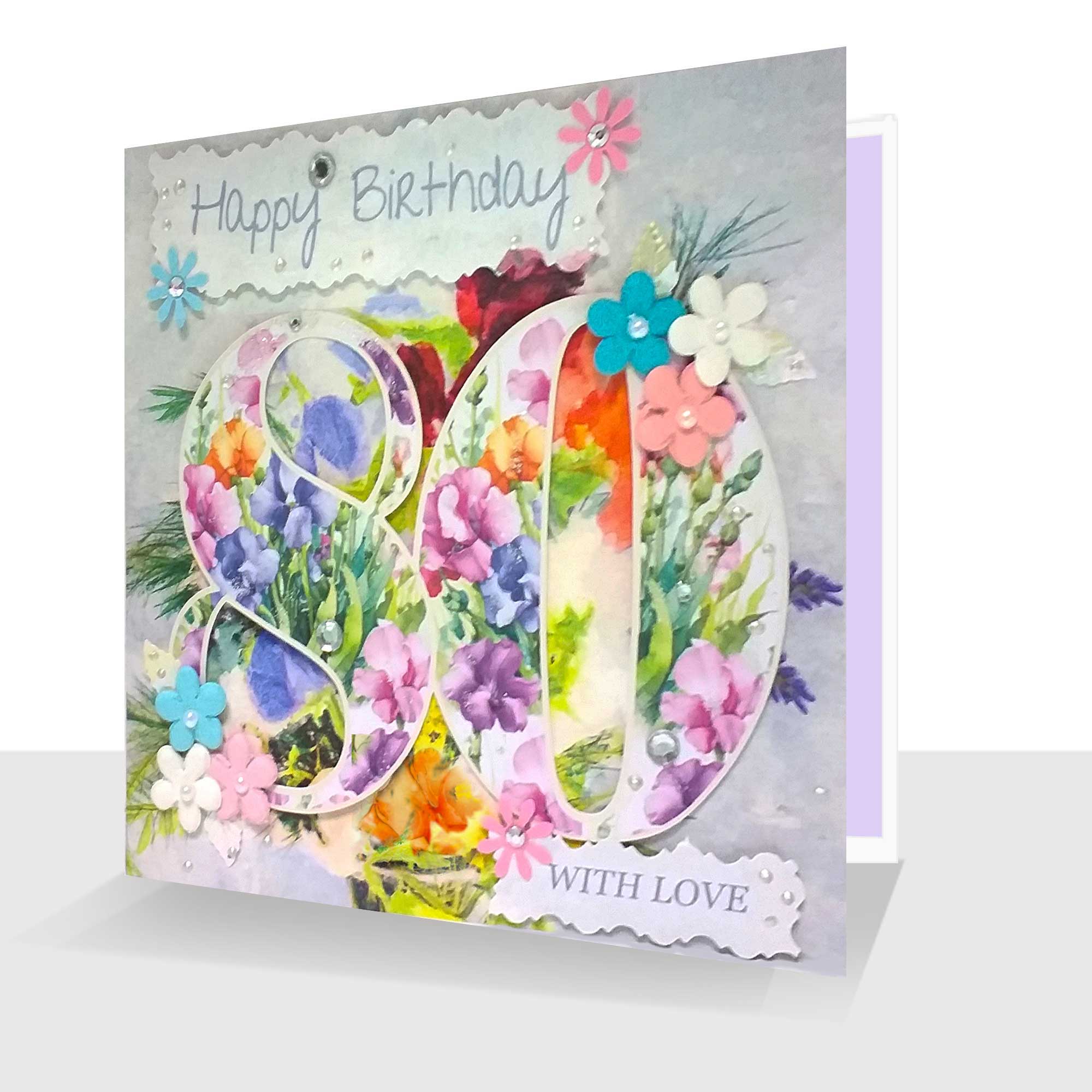 Luxury 80th Birthday Card : Sweetpeas Embellished