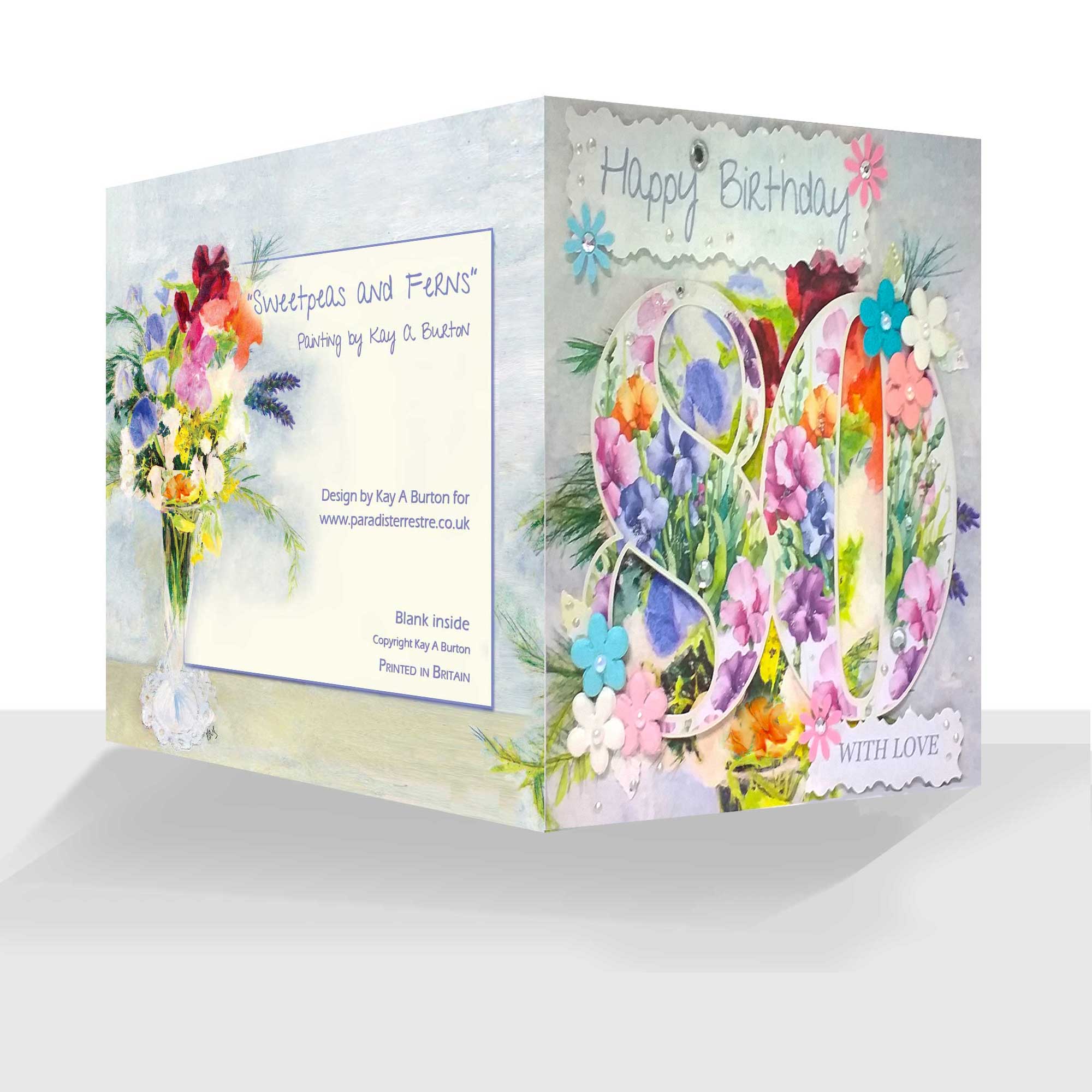 Luxury 80th Birthday Card : Sweetpeas Embellished