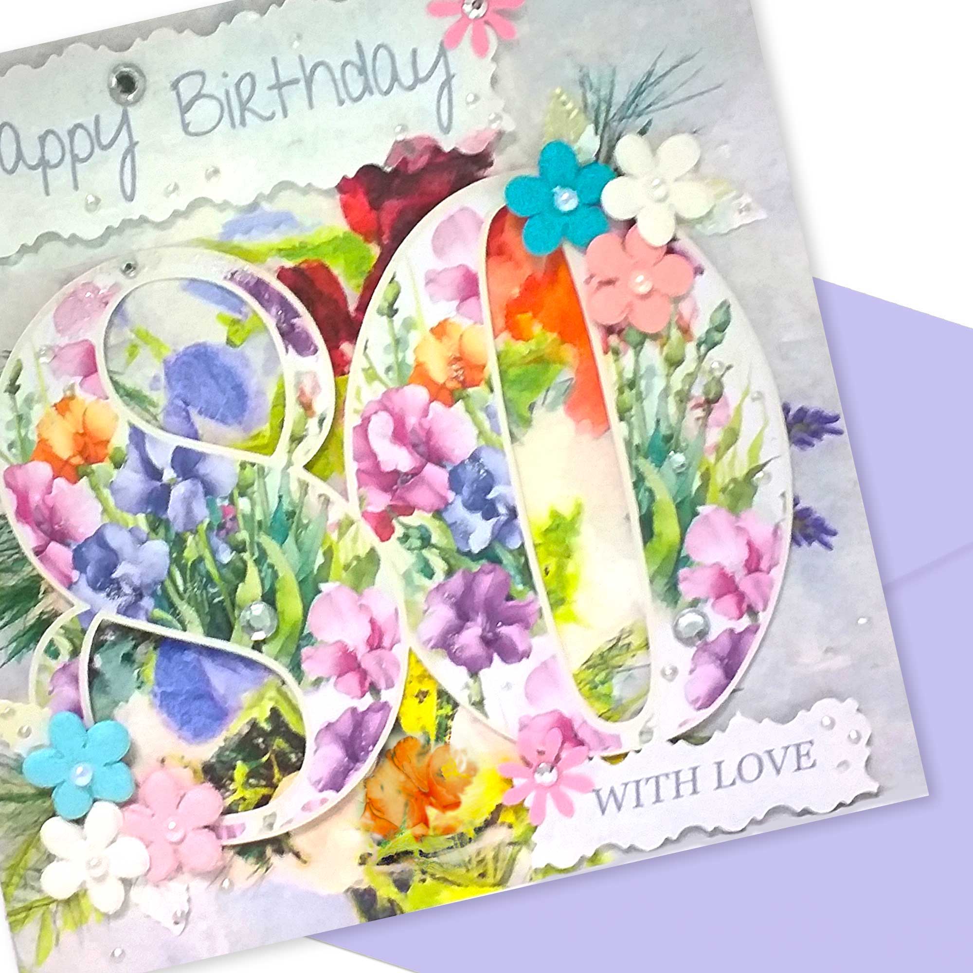 Luxury 80th Birthday Card : Sweetpeas Embellished
