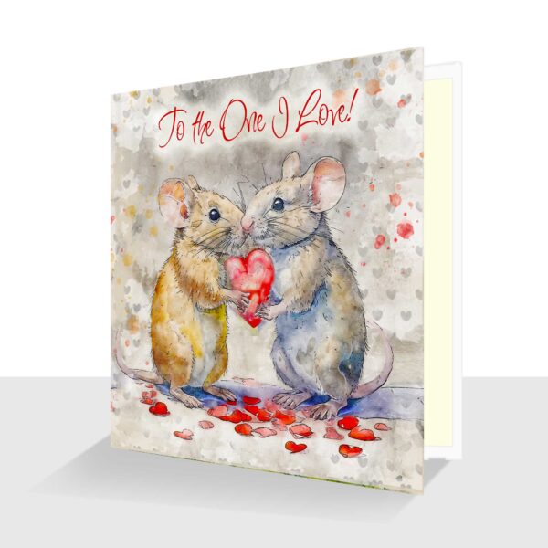 To The One I Love Card : Whimsical Mice Personalised Option Male or Female