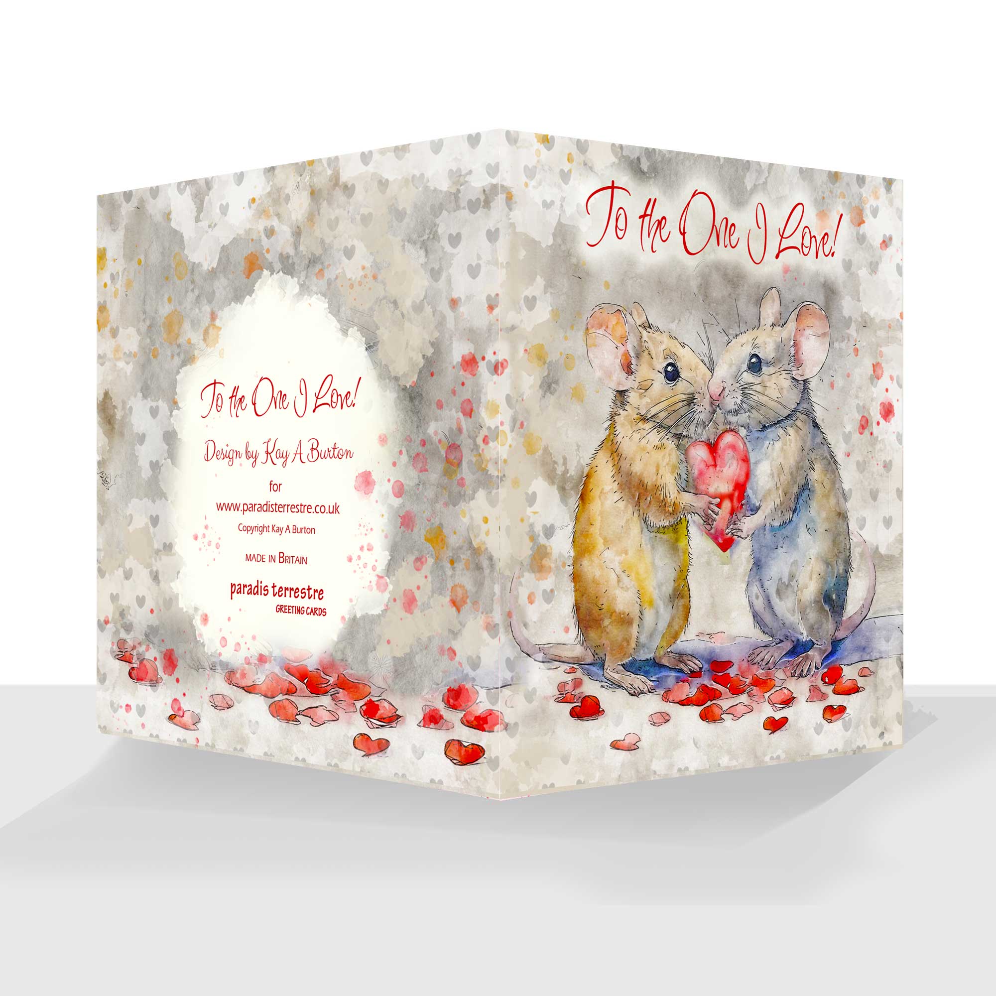 To The One I Love Card : Whimsical Mice Personalised Option Male or Female