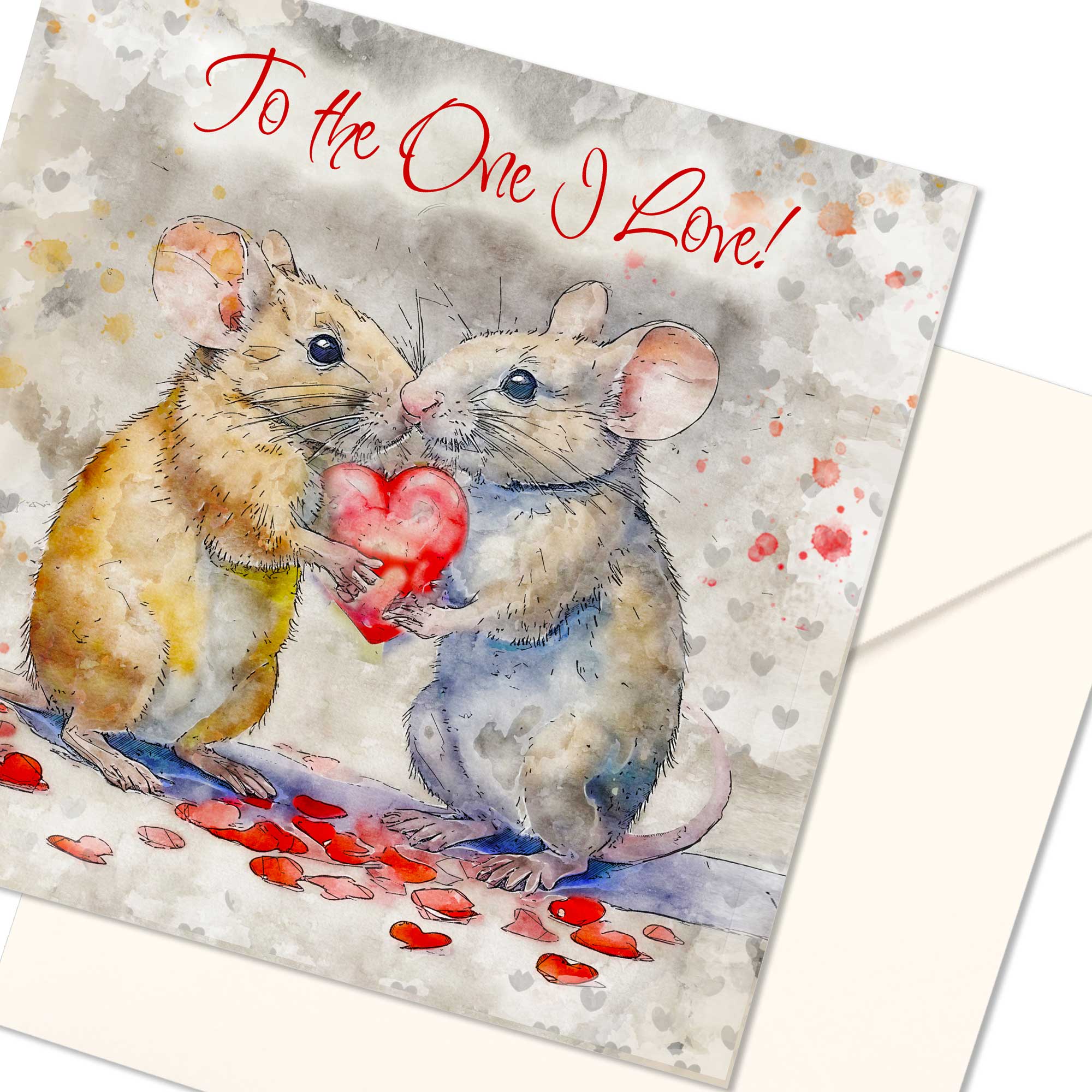 To The One I Love Card : Whimsical Mice Personalised Option Male or Female