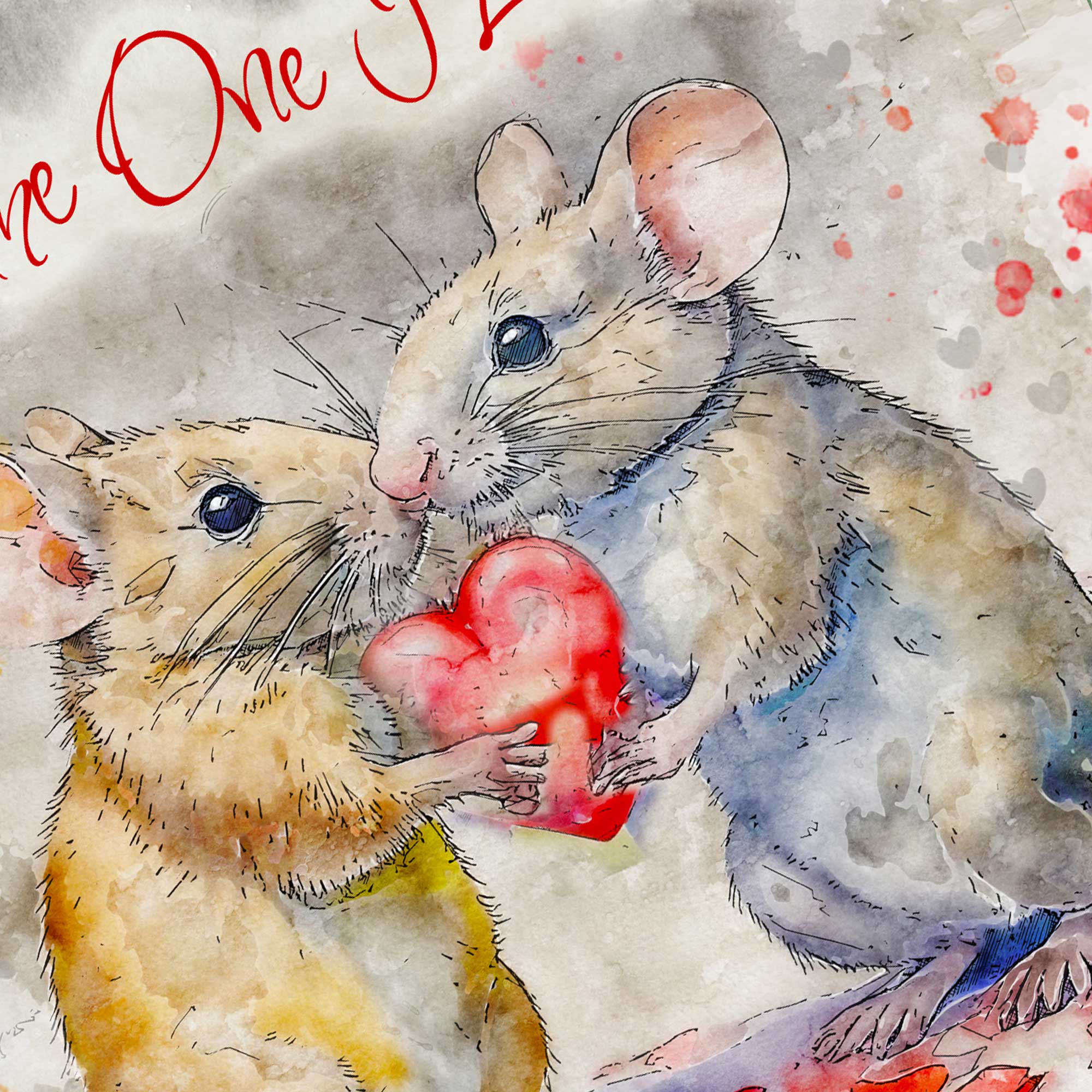To The One I Love Card : Whimsical Mice Personalised Option Male or Female