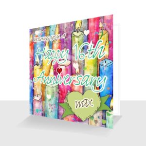 16th Wedding Anniversary Card : Wax Wedding Anniversary : Watercolour Design